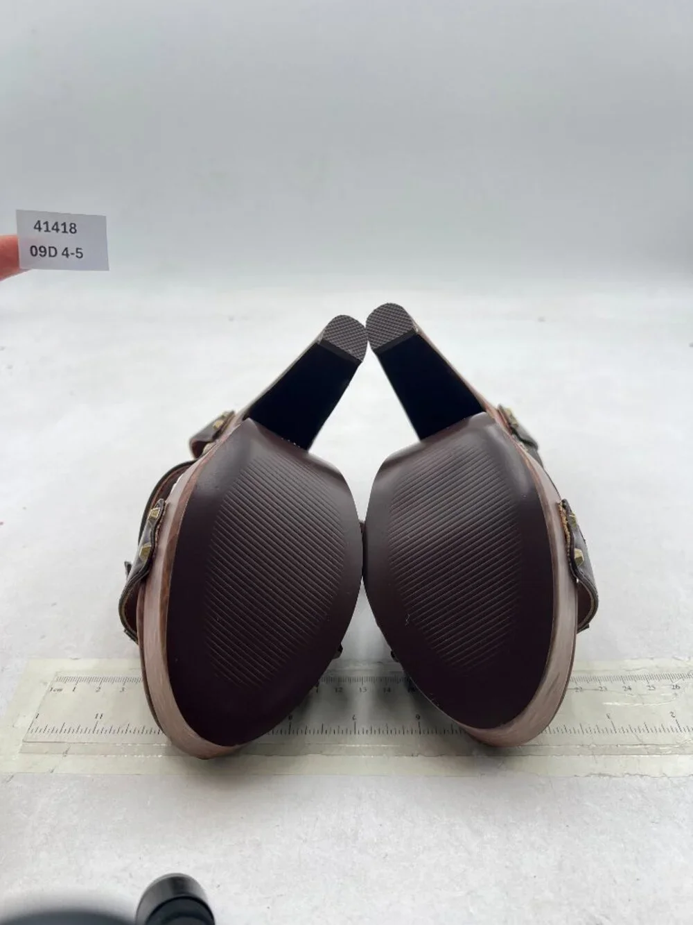 FSJ Brown Open Toe Triple Buckle Straps Clog Heels Studded Platform Sandals